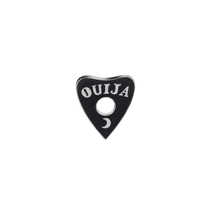 Gothic Ouija planchette brooch with moon design in black enamel and silver finish