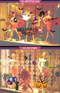 Halloween window stickers set featuring ghosts pumpkins and witches for retail display decor