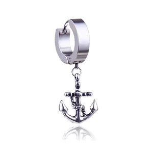 Stainless Steel Anchor Pendant Hoop Earrings For Men And Women Nautical Punk Dangle Jewelry