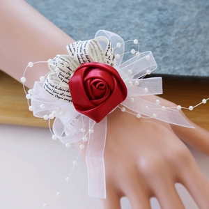 Corsage De Poignet Rose En Satin Fleur Ruban Fausse Künstliche Perle Mariage Demoiselle D'honneur Accessoire De Main