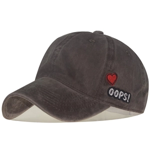 Dark grey washed cotton baseball cap with red heart and OOPS! embroidery detail