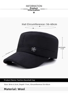 Size chart for woolen military cap showing 56-60cm circumference and 6.5cm brim depth