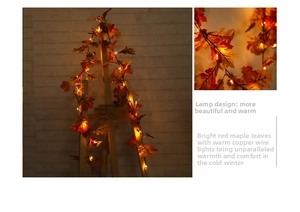 Détail de la guirlande lumineuse de feuilles d'érable avec LED chaudes pour l'automne