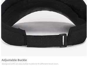 Close-up of adjustable elastic buckle and breathable mesh on black outdoor sun visor hat