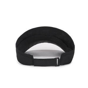 Breathable black sun visor hat with adjustable velcro strap shown from a back view angle