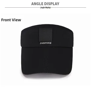 Front view of black breathable mesh visor with white lettering for outdoor sports sun protection