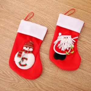 Christmas stockings set of 2 featuring Santa and Snowman on red felt with white faux fur cuff