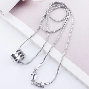 Minimalist silver titanium steel necklace with cylindrical pendant and snake chain