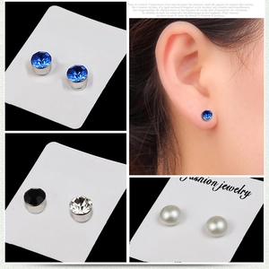 Set of magnetic stud earrings with colorful crystals and pearls for non-pierced ears