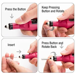 Mini fresa per unghie elettrica rosa con guida in 4 passaggi per sostituire le punte