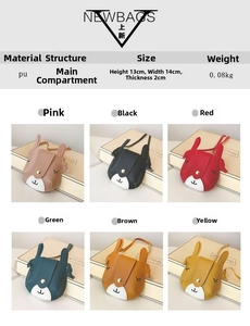 Detailed view of kids cartoon bunny PU leather crossbody bag with six color options