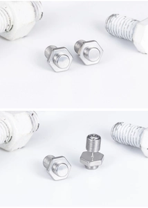 Detailed macro view showing the screw mechanism of the industrial silver steel stud earring