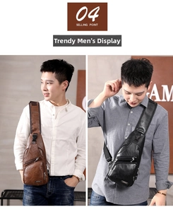 Dual view of brown and black leather sling bags with adjustable straps and zipper pockets