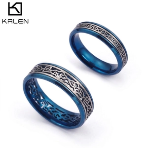 316L Stainless Steel Band Ring Brushed Blue Electroplated Minimalist Geometric Fashion Jewelry For Men Women