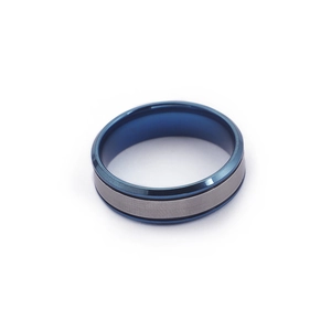 Titanium steel ring with blue and brushed grey split design for men and couples
