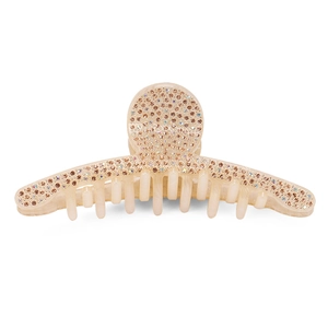 Classic French style large hair claw clip with champagne rhinestones on white background