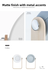 Detailed view of portable LED lantern lamp featuring matte finish and wooden handle design