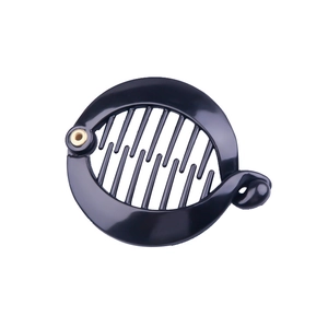 Minimalist black round banana hair clip with glossy plastic finish and interior teeth