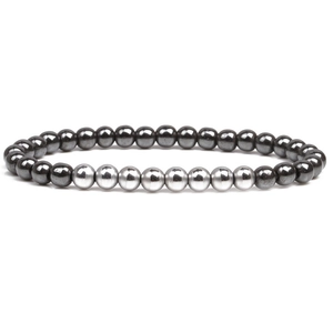 Minimalist 6mm black magnetic hematite and silver polished bead stretch bracelet