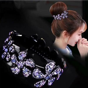 Close-up of purple crystal flower hair hoop with non-slip teeth for elegant styling