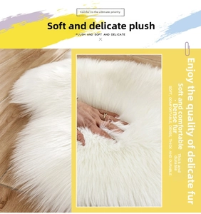 Detail showing high-density white faux fur rug texture and thick plush pile height