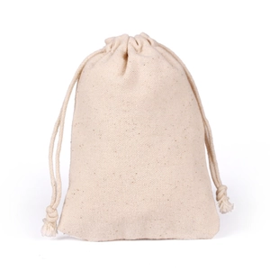 Natural beige cotton canvas drawstring pouch with textured fabric for gift packaging