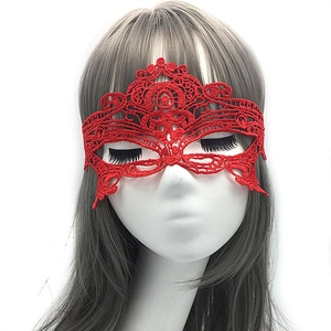 Elegant red lace masquerade mask with intricate cutout embroidery for party costumes