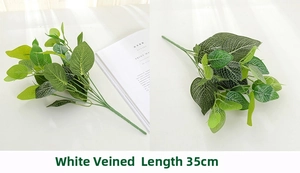 Close-up of artificial white veined leaf decoration, 35cm realistic faux greenery foliage