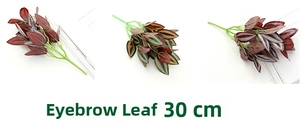 Detailed view of 30cm artificial eyebrow leaves with purple and silver stripe texture