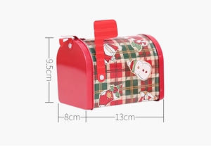 Christmas tin mailbox candy box in red with Santa pattern, dimensions 13x8x9.5cm