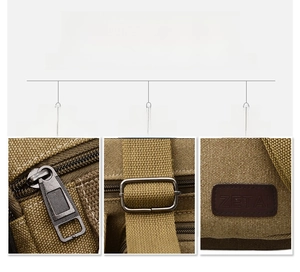 Detailed close-up of premium canvas chest bag showing metal zipper and ZETAI leather logo