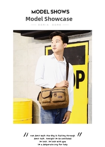 Men's retro brown canvas chest bag with multiple storage pockets for utility style