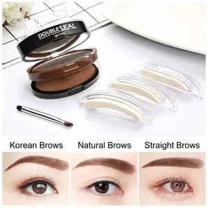 Dual-color eyebrow powder stamp kit with three sponge shapes and a brush for quick makeup