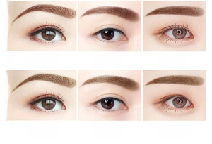 Comparison of two-tone eyebrow powder in light brown and natural brown styles