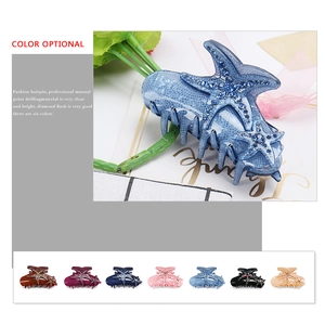 Blue acrylic starfish hair claw clip with sparkling rhinestones in various color options