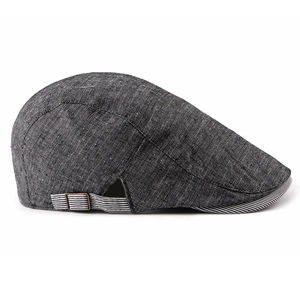 Classic dark grey linen beret hat for men and women with adjustable side metal buckle