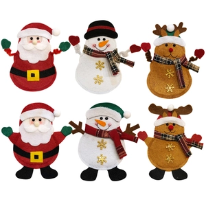 Christmas silverware holders featuring Santa, Snowman and Reindeer felt cartoon designs