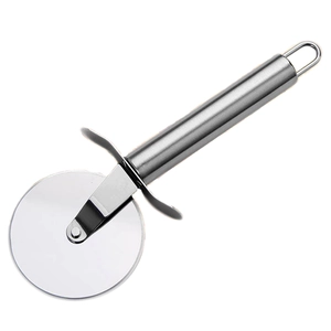 Polished 430 stainless steel pizza cutter wheel with ergonomic handle and hanging hole
