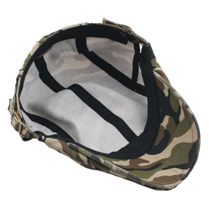 Adjustable men's cotton camouflage beret hat with interior sweatband and metal buckles