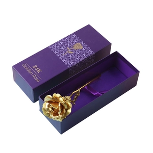 24K gold foil rose flower elegantly displayed in a purple gift box for holiday gifting