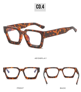 Detailed views of chunky rectangle tortoise shell eyeglass frames from multiple angles
