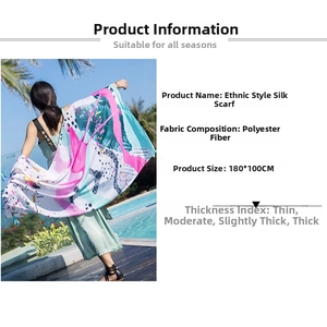 Detailed view of bohemian floral beach scarf in 180x100cm size with soft polyester texture