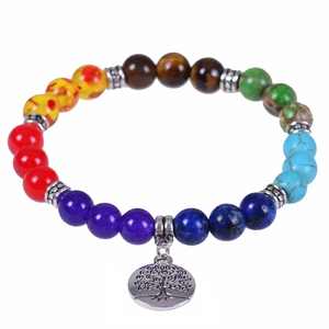 Seven Chakra Beaded Bracelet Natural Gemstone Yoga Energy Healing Jewelry Tree Of Life Hamsa Hand Om Charm For Women