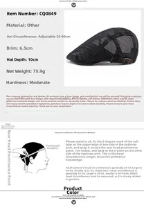 Detailed size chart and measurement guide for the breathable mesh ivy cap for men and women