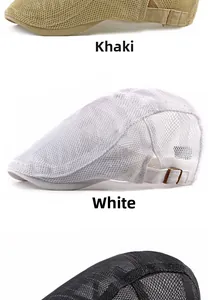 Detailed close-up of breathable mesh flat cap showing fabric texture and side buckles