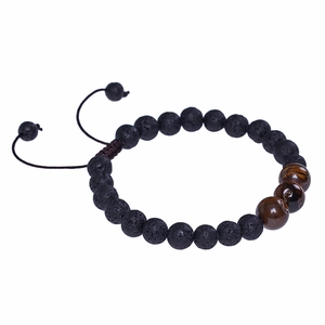 8mm lava rock and tiger eye beaded bracelet with adjustable hand-woven cord