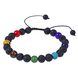 Bracelet Tressé En Pierre De Lave 7 Chakras Réglable Yoga Énergie Guérison Perles De Méditation Bijoux Hommes Femmes