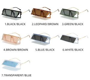 Detailed grid showing seven trendy square oversized sunglasses in various frame colors
