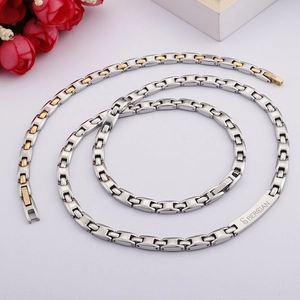 Men and women titanium steel magnetic necklace in silver and gold duo-tone finish