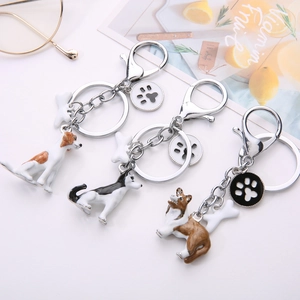 Cute Pet Dog Breed Enamel Keychain Metal Bone Paw Print Charm Pendant Bag Accessory Gift For Animal Lovers Novelty